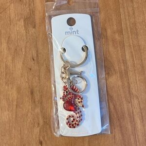 Mint Red and Gold Seahorse Keychain